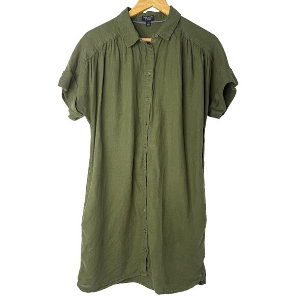 J.Crew Baird McNutt Irish Linen Button-Down Shirtdress in Olive Green Size M - Picture 3 of 9
